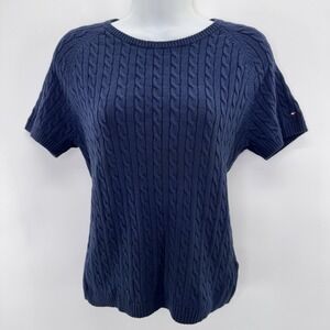 Tommy Hilfiger Cable Knit Sweater Old Money Preppy 90s Y2K Hong Kong Sz M Navy